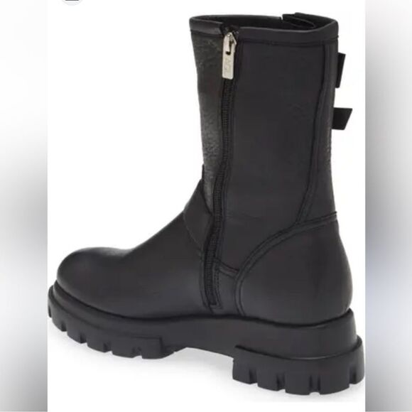 NEW AGL Chunky Biker Moto Lug Sole Black Leather Buckle Boots 40 - Picture 2 of 13